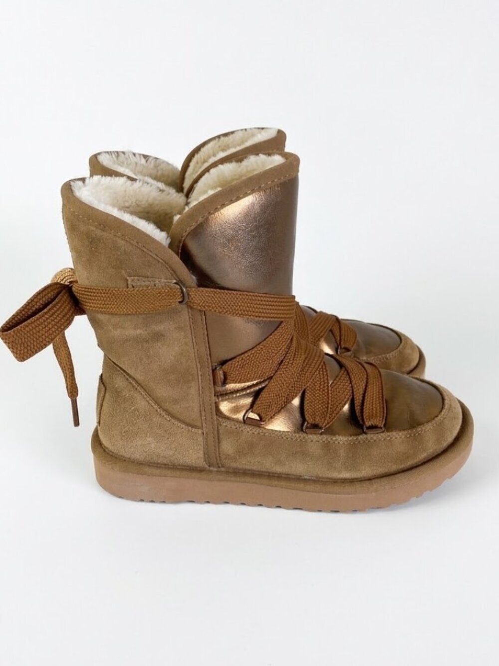 Kuiper Cynthia Bronze Metallic Suede Lace-Up Winter Snow Boots Sz 8 (9)
